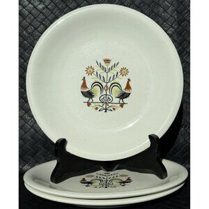 Vintage W.S. George Community Ware Rooster 7 1/4” Dessert Plates Set Of 3 1950s